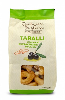 Tentazioni Pugliesi Taralli con olio extravergine di oliva Przekąska z oliwą z pierwszego tłoczenia 250g