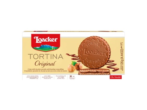 Loacker Tortina Original Wafelki Oblane Mleczną Czekoladą z Nadzieniem orzechowym 3x21g
