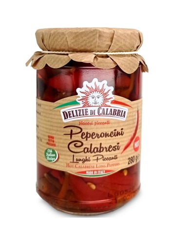 Delizie di Calabria Peproncini Calabresi Lunghi Piccanti Papryczki Chili długie Pikantne w zalewie 280g