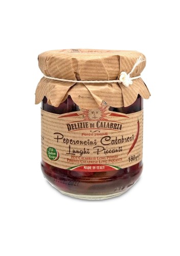 Delizie di Calabria Peproncini Calabresi Lunghi Piccanti Papryczki Chili długie Pikantne w zalewie 180g