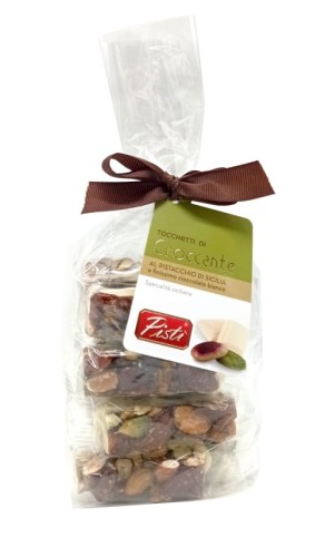 Pisti Tocchetti Croccante al pistacchio di Sicilia Przekąska orzechowa pistacjowo-migdałowa w białej czekoladzie 200g