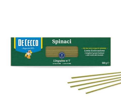 linguine spinaci 500g, włoski makaron w kartonowym zielonym pudełku