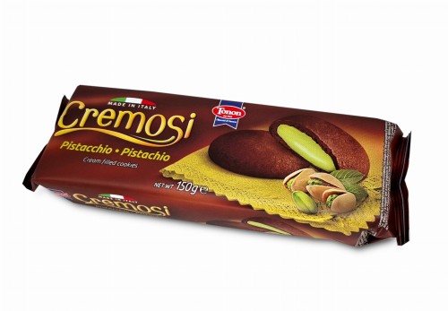 cremosi pistacchio 150g, okrągłe ciastka kruche z nadzieniem pistacjowym