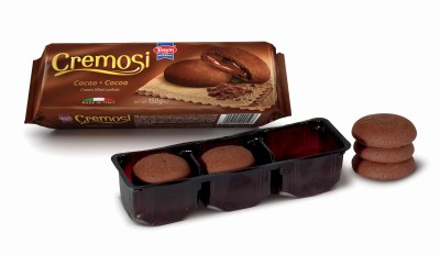 cremosi cacao, okrągłe ciastka kruche kakaowe z nadzieniem kakaowym