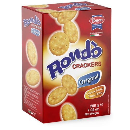 rondo 200g, okrągłe krakersy z solą w kartonowym pudełku