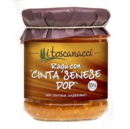 toscanacci ragu con cinta senese dop 180g, sos do makaronu z mięsem wieprzowym słoik