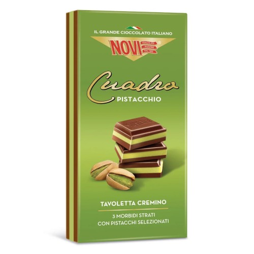 novi cuadro pistacchio 110g, czekolada 3-warstwowa gianduja i pistacja