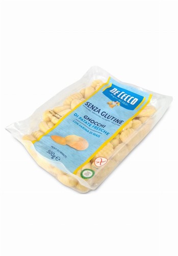 de cecco gnocchi senza glutine 500g, przezroczysta paczka z kluseczkami ziemniaczanymi