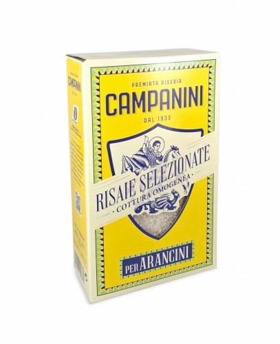 campanini riso per arancini 1kg, ryż zapakowany próżniowo i zamknięty w żółty kartonik