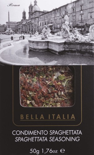 Bella Italia przyprawa spaghettata do sosów, w czarnym kartoniku z zdjęciem z Rzymu