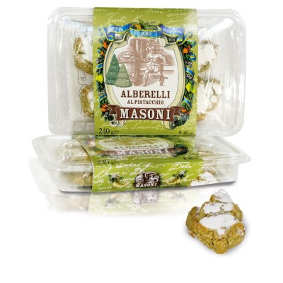 Masoni alberelli pistaccho 240g, ciasteczka typu ricciarelli w kształcie choinek 240g