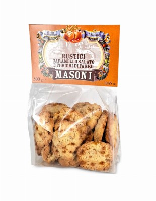 masoni rustici caramello salato 300g, ciastka kruche z solonym karmelem i płatkami orkiszowymi
