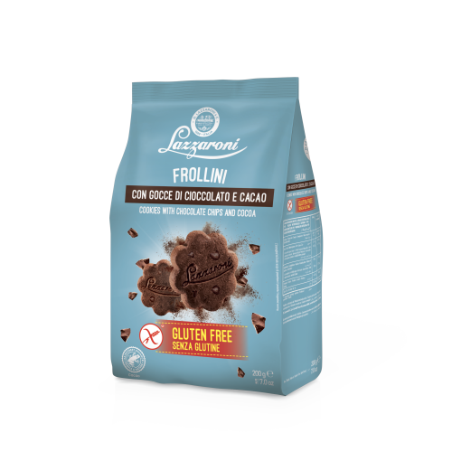 frollini con gocce di cioccolato e cacao 200g, ciasteczka kruche czekoladowe z kroplami czekolady