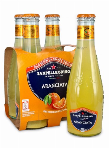 sanpellegrino aranciata 4x200ml, napój pomarańczowy gazowany, szklana butelka