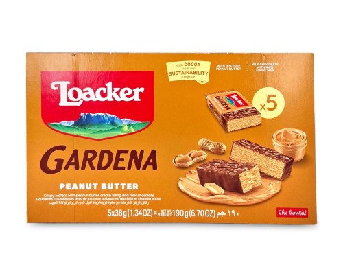 Loacker gardena masło orzechowe, wafelki w czekoladzie z kremem o smaku masła orzechowego
