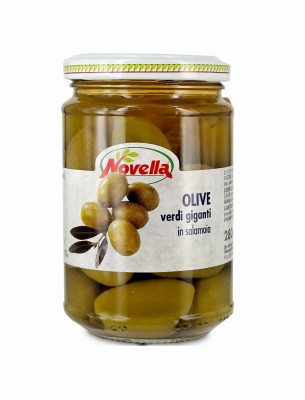 Novella olive verdi giganti 280g, oliwki zielone duże w słoiku