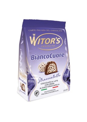 Witors Biancocuore Stracciatella 250g, pralinki z mlecznej czekolady z nadzieniem mlecznym, torebka fioletowa
