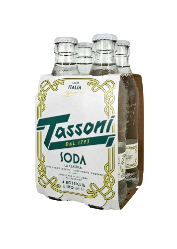 Tassoni Soda 4x180ml, napój gazowany, szklana butelka przezroczysta