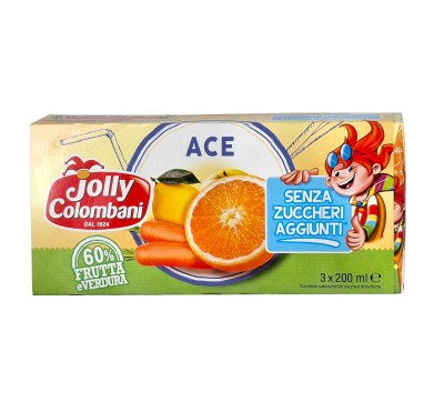 jolly colombani ace 3x200ml senza zuccheri, napój wieloowocowy bez dodatku cukru, w kartoniku z rurką