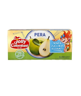 pera jolly colombani 3x200ml senza zuccheri, napój gruszkowy bez dodatku cukru, kartonik z rurką