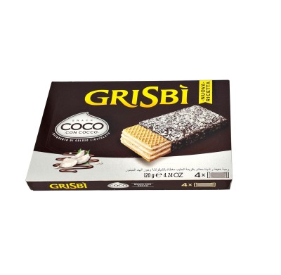 grisbi coco 120g, wafelki w czekoladzie posypane kokosem 4x30g