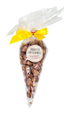 prodotto artigianale orzechy arachidowe w karmelu w woreczku z żółtą wstążką 80g