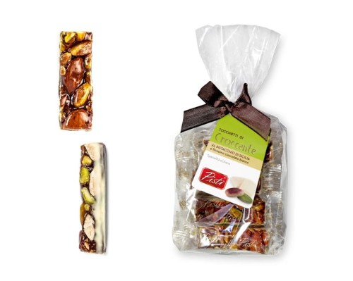 Pisti Tocchetti Croccante al pistacchio di Sicilia Przekąska orzechowa pistacjowo-migdałowa w białej czekoladzie 200g