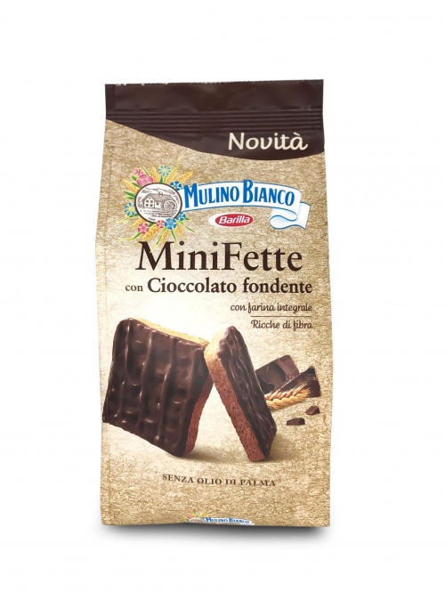 Mulino Bianco MiniFette con cioccolato fondente Mini sucharki z czekoladą deserową 110g